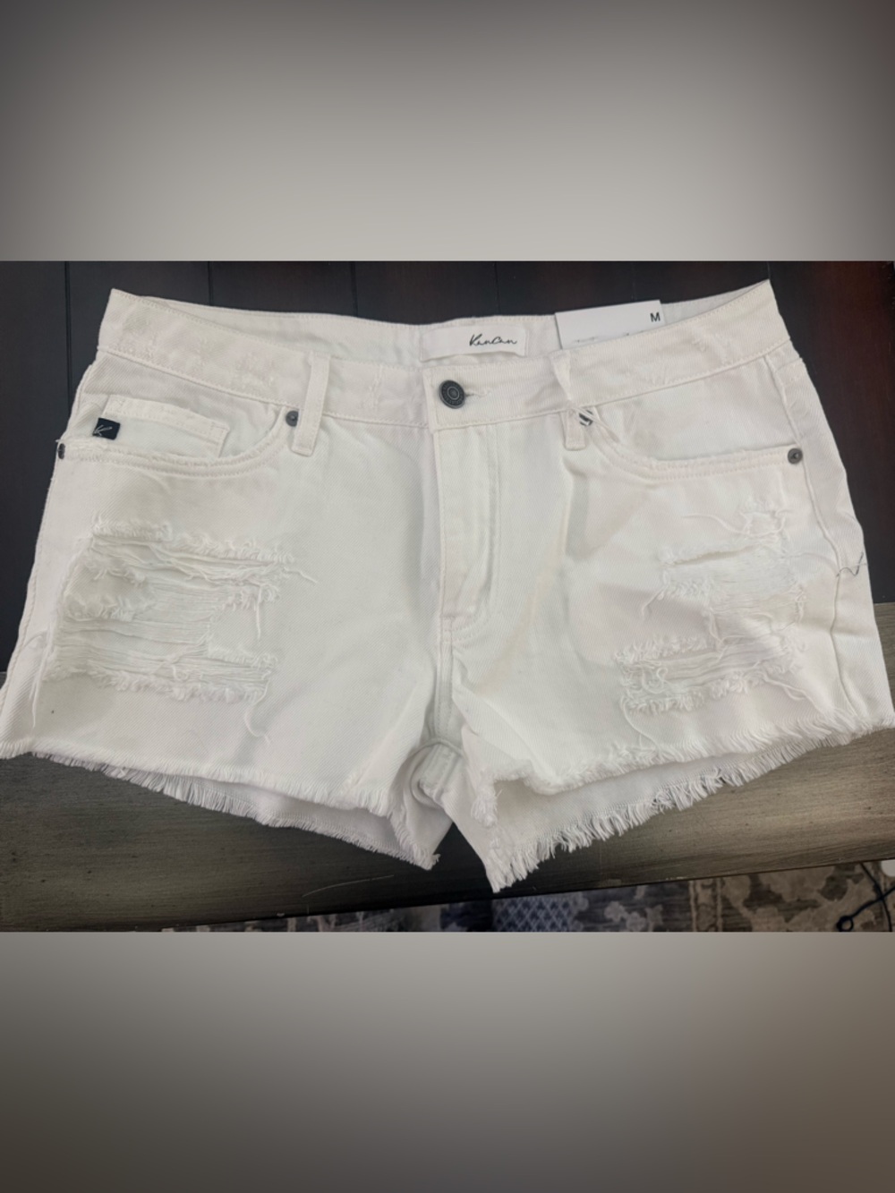Kancan White Distressed Frayed Hem Denim Shorts